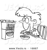 Vector of a Cartoon Girl Eating Sugary Cereal - Coloring Page Outline by Toonaday