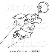 Vector of a Cartoon Girl Leaping with a Basketball - Outlined Coloring Page by Toonaday
