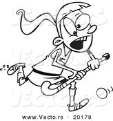 Vector of a Cartoon Girl Playing Field Hockey - Outlined Coloring Page by Toonaday