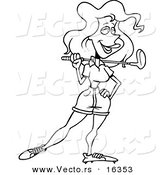 Vector of a Cartoon Girl Resting a Golf Club on Her Shoulder - Outlined Coloring Page Drawing by Toonaday