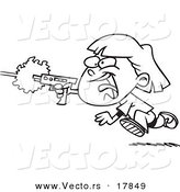 Vector of a Cartoon Girl Shooting a Gun and Playing Laser Tag - Outlined Coloring Page by Toonaday