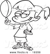 Vector of a Cartoon Girl Spinning a Rugby Ball - Outlined Coloring Page by Toonaday