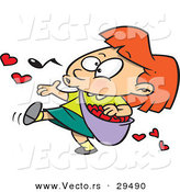 Vector of a Cartoon Girl Spreading Love Hearts from a Bag While Walking by Toonaday