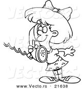 Vector of a Cartoon Girl Talking on a Telephone - Outlined Coloring Page by Toonaday