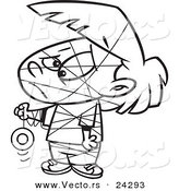 Vector of a Cartoon Girl Tangled in Her Yo Yo String Black and White Outline - Outlined Coloring Page by Toonaday