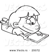 Vector of a Cartoon Girl Using an IPad Tablet Computer - Outlined Coloring Page by Toonaday