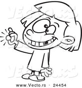 Vector of a Cartoon Girl with a Missing Tooth Holding a Coin from the Tooth Fairy - Outlined Coloring Page by Toonaday