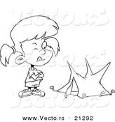Vector of a Cartoon Girl with a Tiny Tent - Outlined Coloring Page by Toonaday