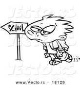Vector of a Cartoon Gloomy Boy Walking to School - Outlined Coloring Page by Toonaday