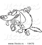 Vector of a Cartoon Golden Retriever Stealing a Steak - Outlined Coloring Page by Toonaday
