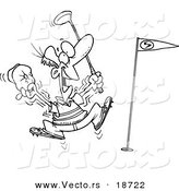 Vector of a Cartoon Golfer Celebrating a Hole in One - Outlined Coloring Page by Toonaday