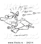 Vector of a Cartoon Golfer Running Away from Balls - Coloring Page Outline by Toonaday