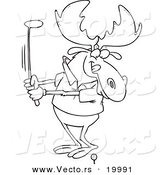 Vector of a Cartoon Golfing Moose - Outlined Coloring Page by Toonaday