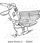 Vector of a Cartoon Goofy Pizza Delivery Boy - Coloring Page Outline by Toonaday