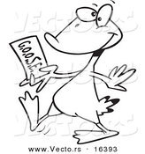 Vector of a Cartoon Goose Walking with a Golden Ticket - Outlined Coloring Page Drawing by Toonaday