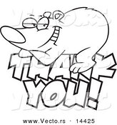 Vector of a Cartoon Grateful Bear Resting on Thank You Text - Coloring Page Outline by Toonaday