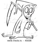 Vector of a Cartoon Grim Reaper Carrying a Scythe on Halloween - Outline by Toonaday
