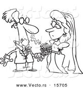 Vector of a Cartoon Groom Allergic to His Bride's Bouquet - Coloring Page Outline by Toonaday