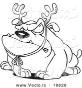 Vector of a Cartoon Grouchy Bulldog Wearing Antlers - Outlined Coloring Page by Toonaday