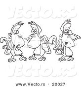 Vector of a Cartoon Group of Three Monkeys - Outlined Coloring Page by Toonaday