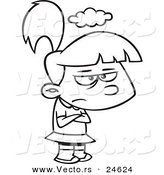 Vector of a Cartoon Grumpy Girl with a Cloud over Her Head - Outlined Coloring Page by Toonaday