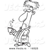 Vector of a Cartoon Grumpy Man Holding His Cup of Morning Coffee - Outlined Coloring Page Drawing by Toonaday