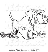 Vector of a Cartoon Guard Dog with a Dumbbell - Outlined Coloring Page Drawing by Toonaday