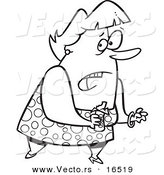 Vector of a Cartoon Guilty Overweight Girl Eating a Candy Bar - Outlined Coloring Page Drawing by Toonaday