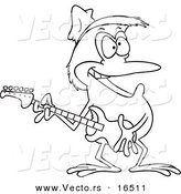 Vector of a Cartoon Guitarist Frog Wearing a Straw Hat - Outlined Coloring Page Drawing by Toonaday