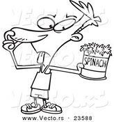 Vector of a Cartoon Guy Avoiding Spinach - Coloring Page Outline by Toonaday
