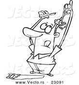 Vector of a Cartoon Guy Doing His Own Brain Surgery - Coloring Page Outline by Toonaday