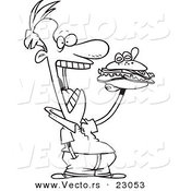 Vector of a Cartoon Guy Eating a Sandwich - Coloring Page Outline by Toonaday