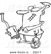 Vector of a Cartoon Guy Holding Car Parts - Coloring Page Outline by Toonaday