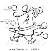 Vector of a Cartoon Guy in a Snowball Fight - Coloring Page Outline by Toonaday
