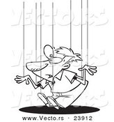 Vector of a Cartoon Guy on Puppet Strings - Coloring Page Outline by Toonaday