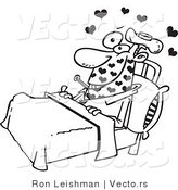 of a Cartoon Guy Resting in Bed with Love Sickness - Line Drawing ...