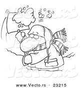Vector of a Cartoon Guy Shoveling Snow - Coloring Page Outline by Toonaday