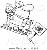 Vector of a Cartoon Guy Skiing down a Dangerous Slope - Coloring Page Outline by Toonaday