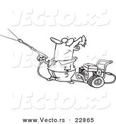 Vector of a Cartoon Guy Using a Pressure Washer - Coloring Page Outline by Toonaday