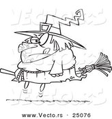 Vector of a Cartoon Halloween Fat Witch on a Broomstick - Outlined Coloring Page by Toonaday