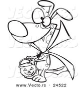 Vector of a Cartoon Halloween Vampire Dog Trick or Treating - Outlined Coloring Page by Toonaday