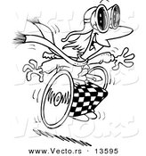 Vector of a Cartoon Handicap Person Racing Downhill on a Wheelchair - Coloring Page Outline by Toonaday