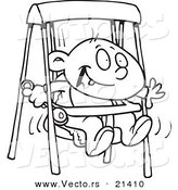 Vector of a Cartoon Happy Baby Boy in a Swing - Outlined Coloring Page by Toonaday