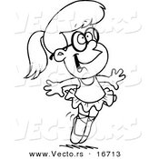 Vector of a Cartoon Happy Ballerina Girl on Her Tippy Toes - Outlined Coloring Page Drawing by Toonaday