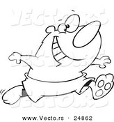 Vector of a Cartoon Happy Bear Running in Swim Trunks - Outlined Coloring Page by Toonaday