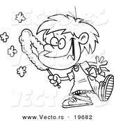 Vector of a Cartoon Happy Boy Dusting - Outlined Coloring Page by Toonaday