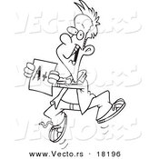 Vector of a Cartoon Happy Boy Holding a Good Report Card - Outlined Coloring Page by Toonaday