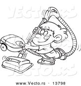Vector of a Cartoon Happy Boy Using a Vacuum - Coloring Page Outline by Toonaday