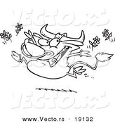 Vector of a Cartoon Happy Bull Tossing Daisies - Outlined Coloring Page by Toonaday