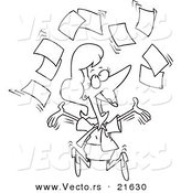 Vector of a Cartoon Happy Businesswoman Tossing Paperwork - Outlined Coloring Page by Toonaday